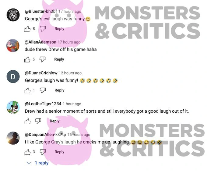 screenshot of the price is right youtube comments about drew having moment on stage